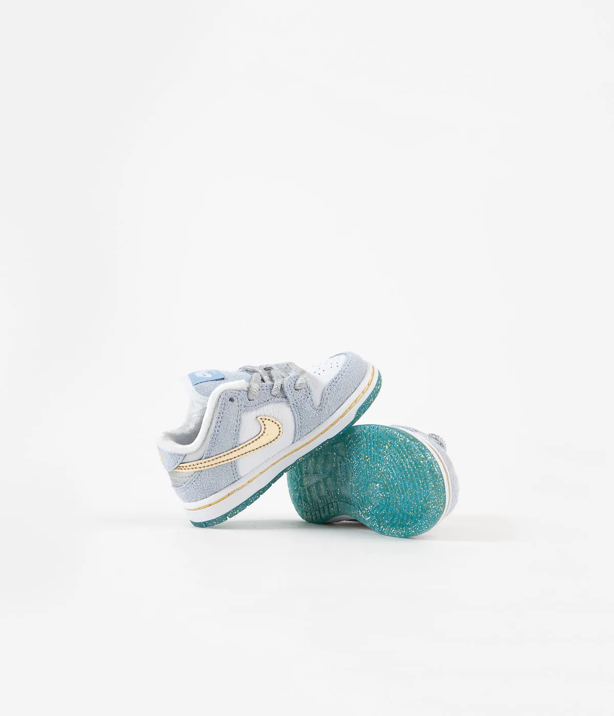 Nike SB x Sean Cliver Dunk Low Toddler Shoes - Psychic Blue / Metallic Gold - White