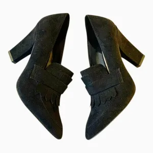 Nine West Faux Suede Birchwood Fringed Tuxedo Pumps