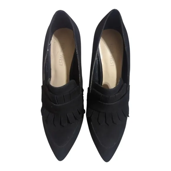 Nine West Faux Suede Birchwood Fringed Tuxedo Pumps