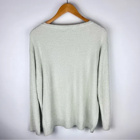 NWT Barefoot Dreams CozyChic Lite Ribbed Sleeve Pullover Sweater Soft Sage SZ L