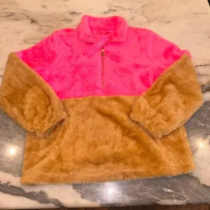 NWT Lilly Pulitzer Cozy Pink and Tan Brown Fleece Pullover Quarter Zip Large