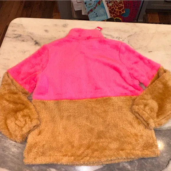NWT Lilly Pulitzer Cozy Pink and Tan Brown Fleece Pullover Quarter Zip Large