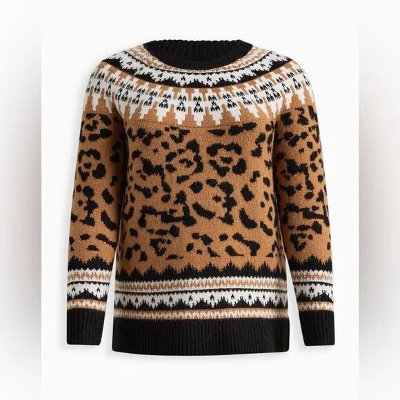 NWT Torrid Cashmere‎ Pullover Long Sleeve Sweater Size 4-Heavy Leopard Print