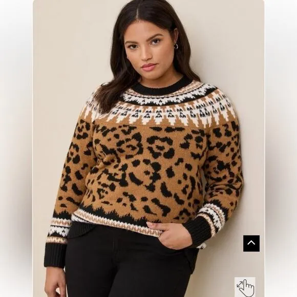 NWT Torrid Cashmere‎ Pullover Long Sleeve Sweater Size 4-Heavy Leopard Print