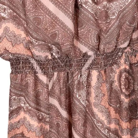 NWT Belle Sky Paisley Print Sheer Maxi Boho Tie Sleeves Mauve Pink Size XS