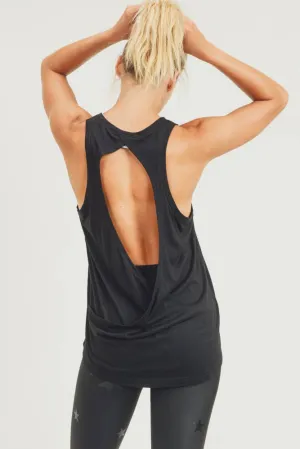 Open Overlay Back Tank Top-Black