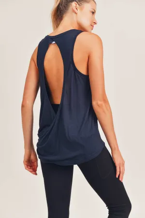 Open Overlay Back Tank Top-Navy