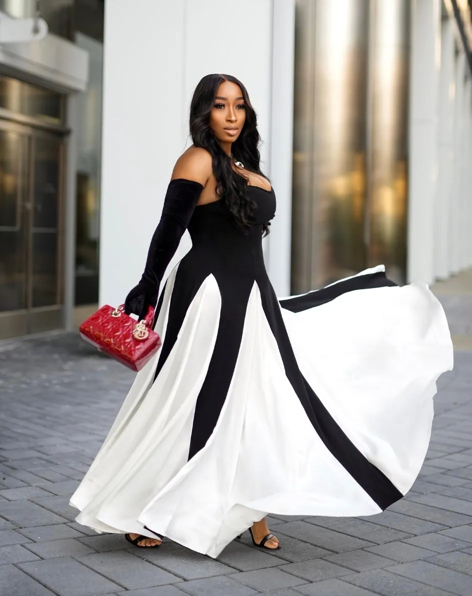 Opulent Grace- Colorblock Midi Ball Dress (New!)