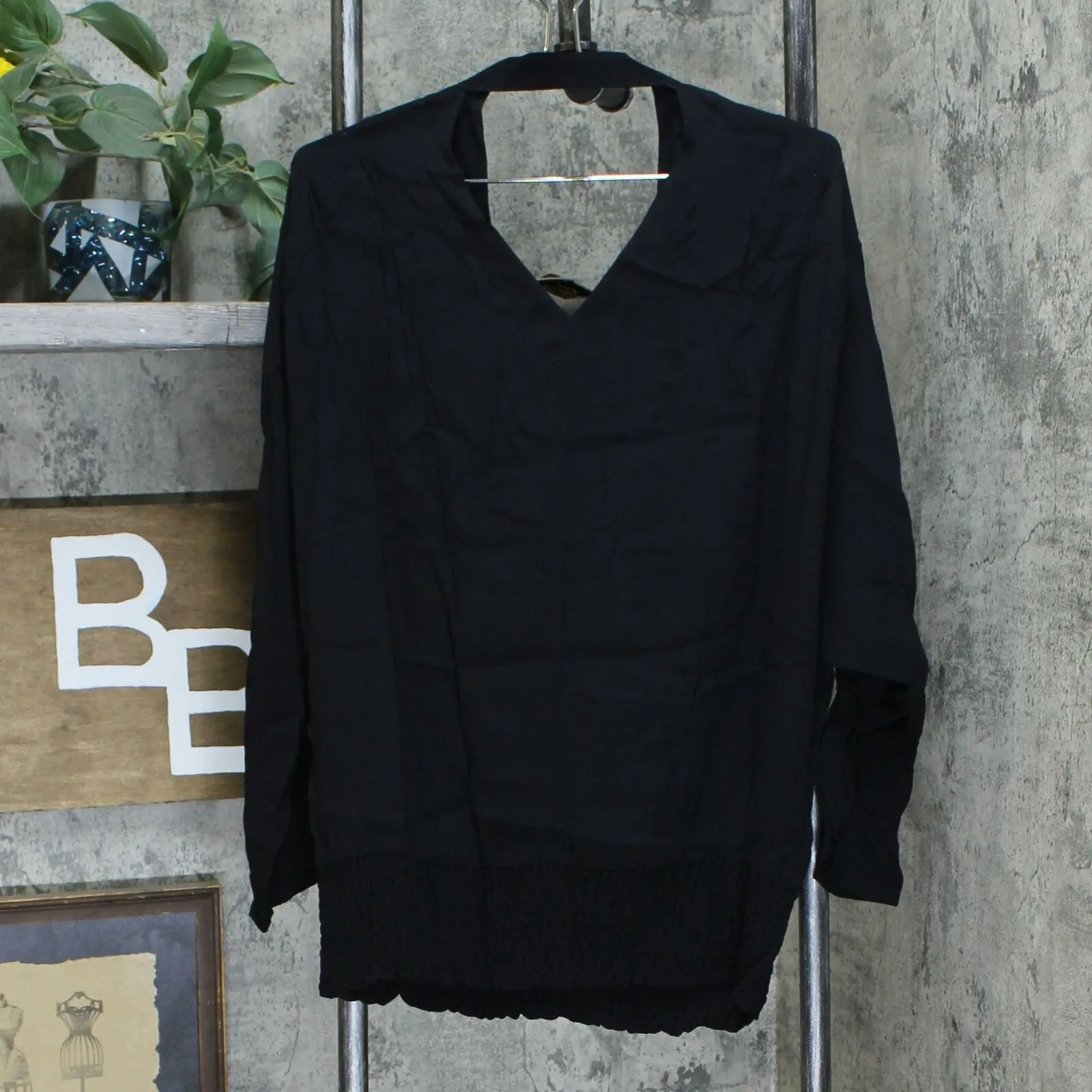 Peace Love World Women's Double V-Neck Dolman Sleeve Blouse with Tie