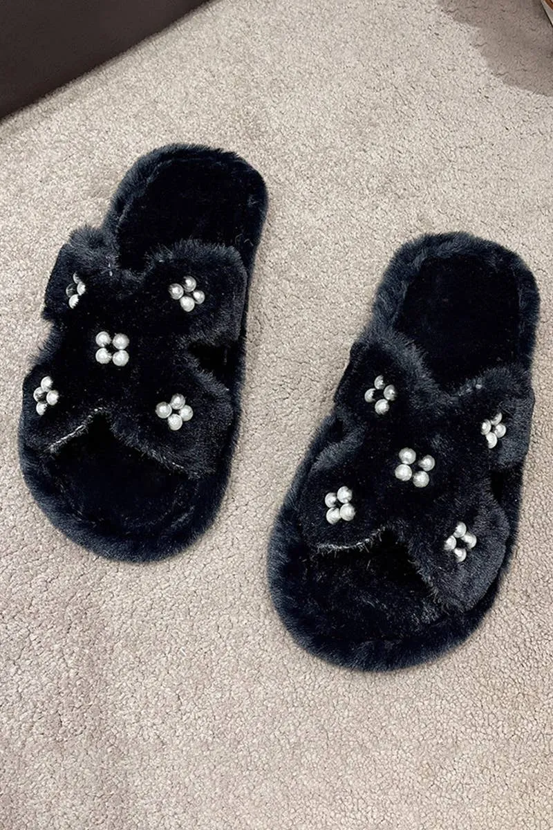 Pearl Black Slippers