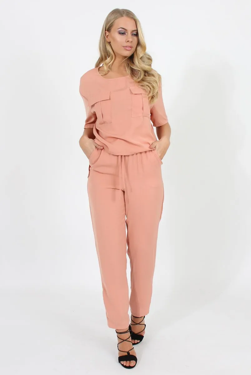 Pink Pocket Front Detail Dipped Hem Trousers - Kem