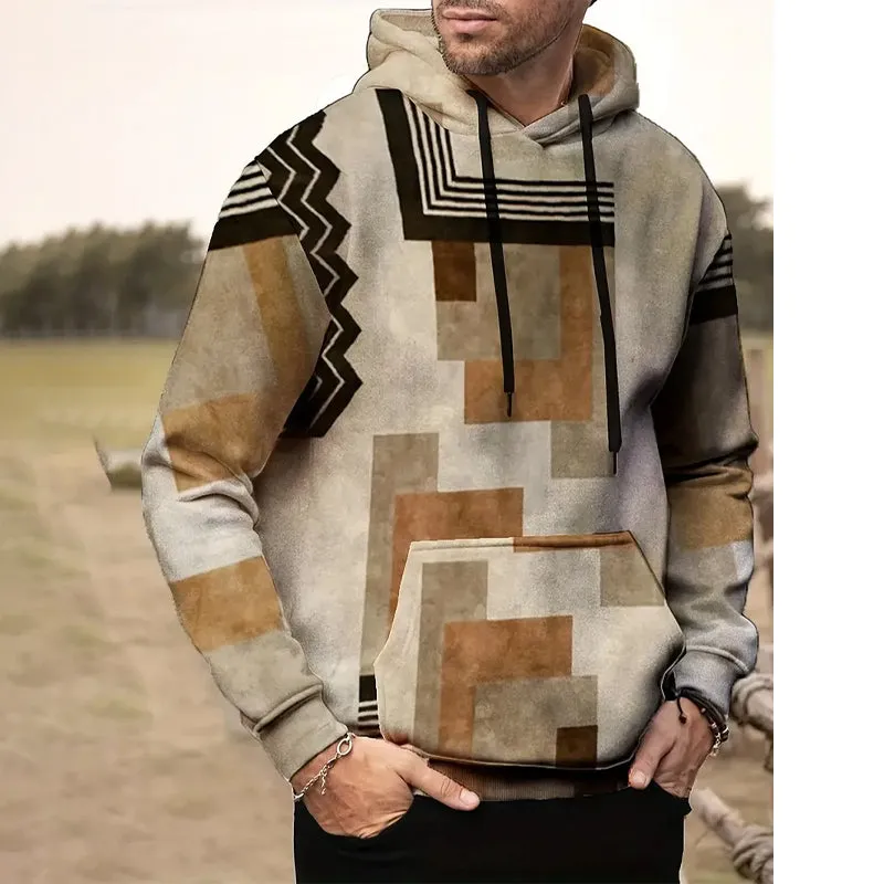 Plus Size Mens Stylish Vintage Pattern Hoodie
