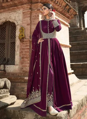 Purple Embroidered Stylish Kalidar Gown Style Anarkali