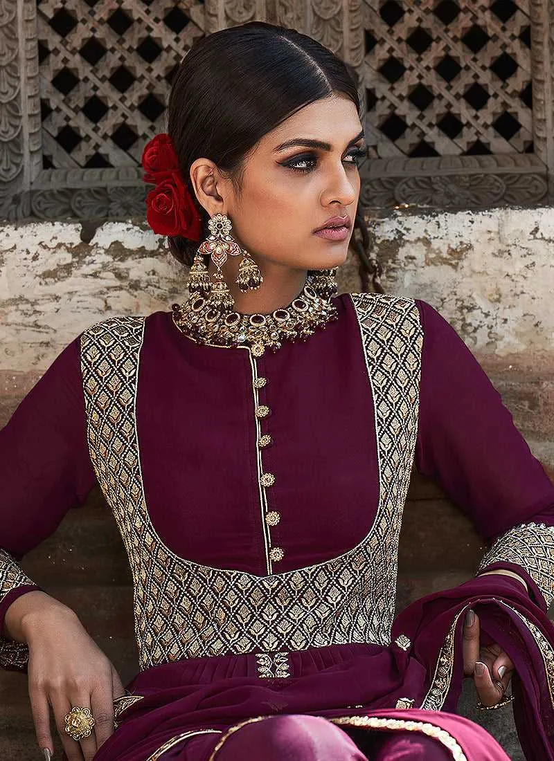 Purple Embroidered Stylish Kalidar Gown Style Anarkali