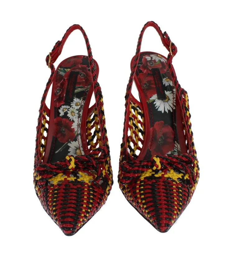 Red Multicolor Leather Slingbacks