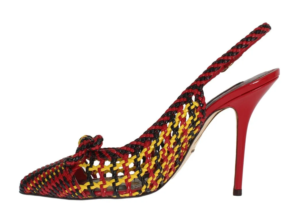 Red Multicolor Leather Slingbacks