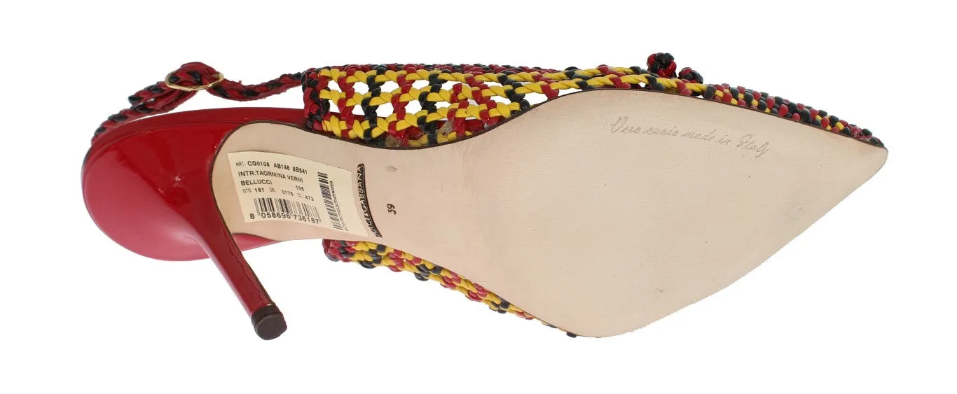 Red Multicolor Leather Slingbacks