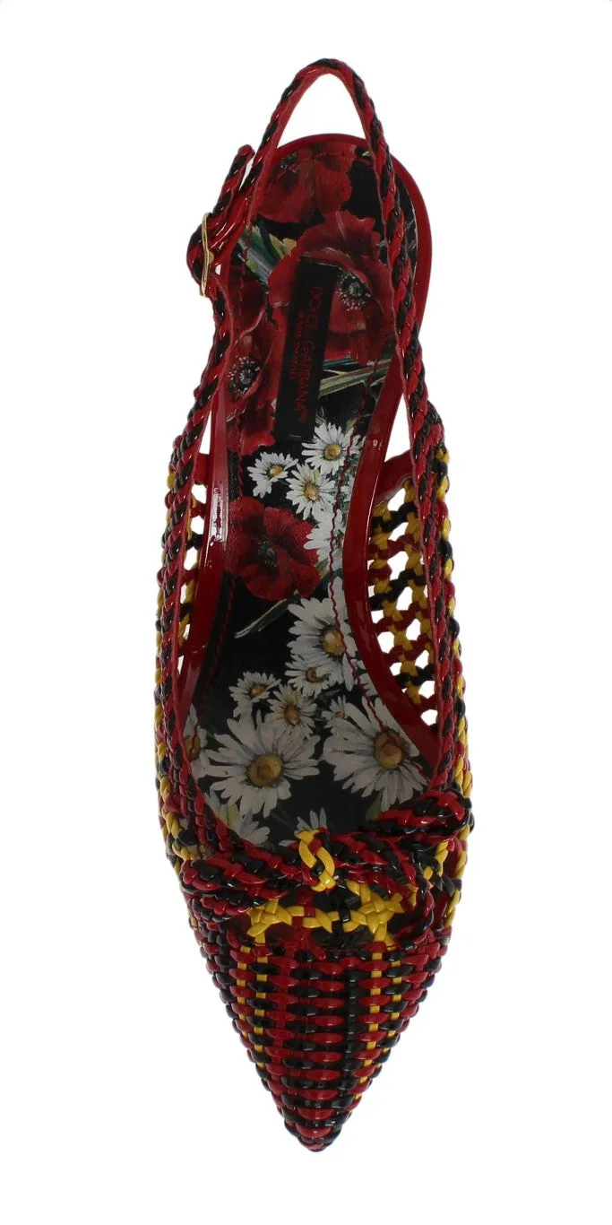 Red Multicolor Leather Slingbacks