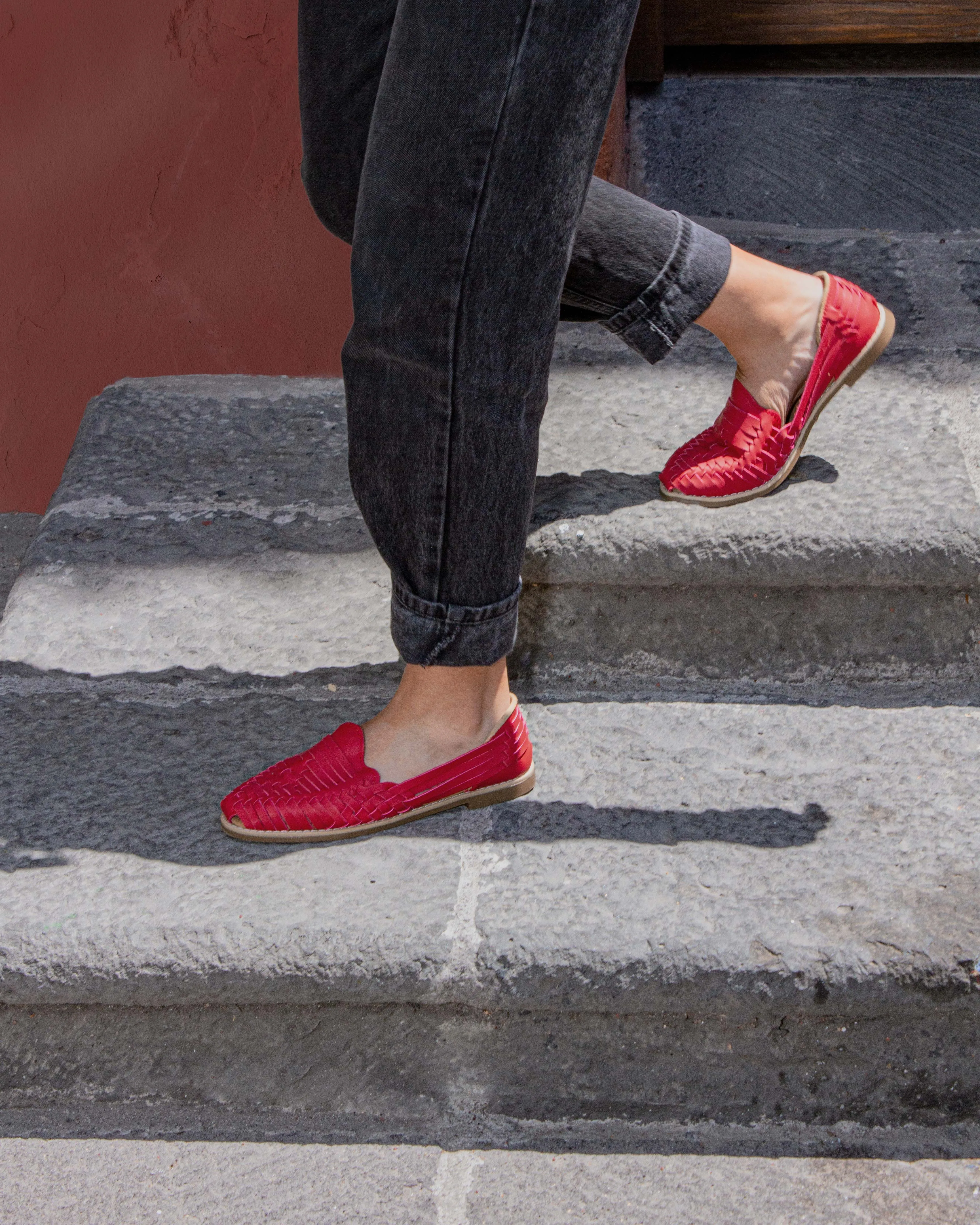 Red Passion Mexican Leather Huaraches