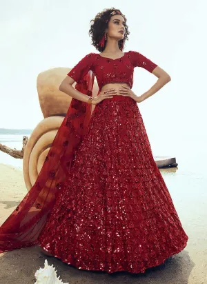 Red Sequins Embroidered Stylish Lehenga Choli