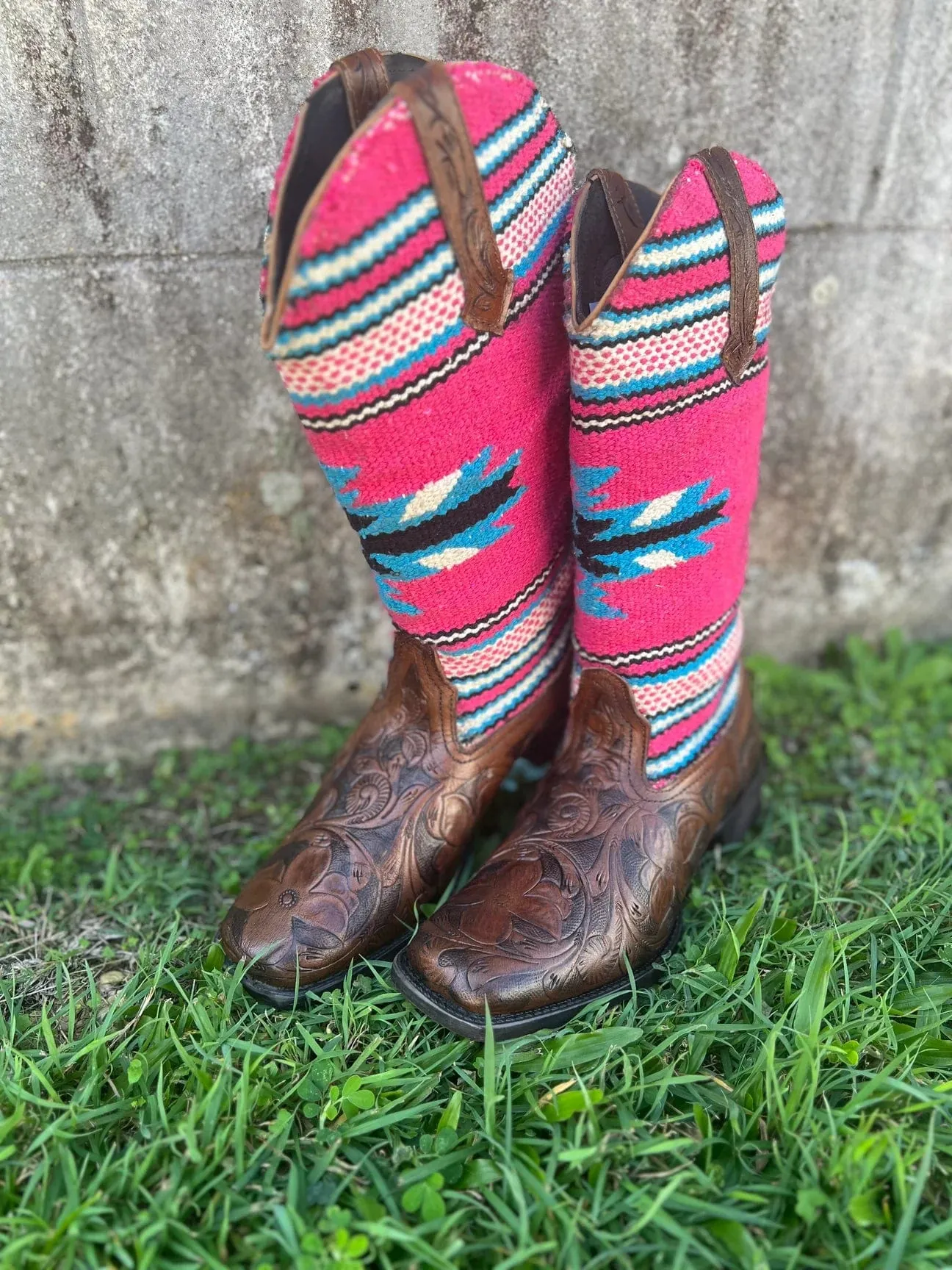 Roper Boots Womens Oxaca Brown Tooled Leather with Woven Serape