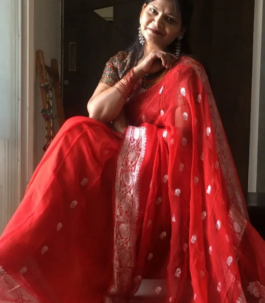 Royal Red Banarasi Jaal Georgette Saree