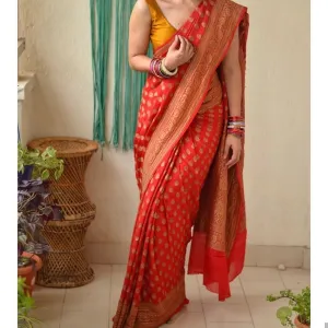 Rust Orange Heavy Banarasi Designer Saree