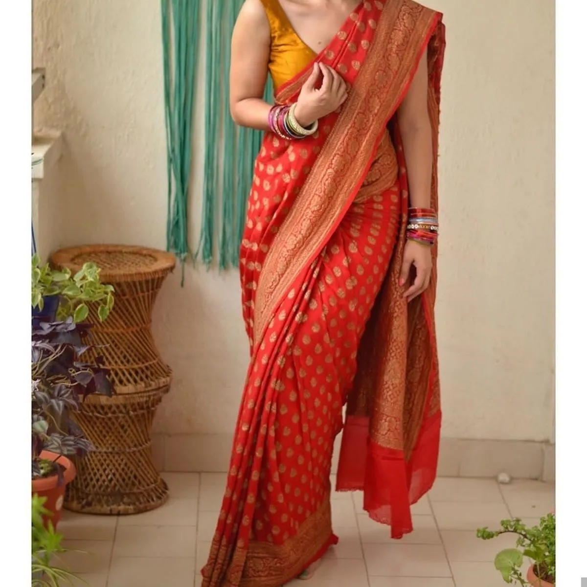 Rust Orange Heavy Banarasi Designer Saree