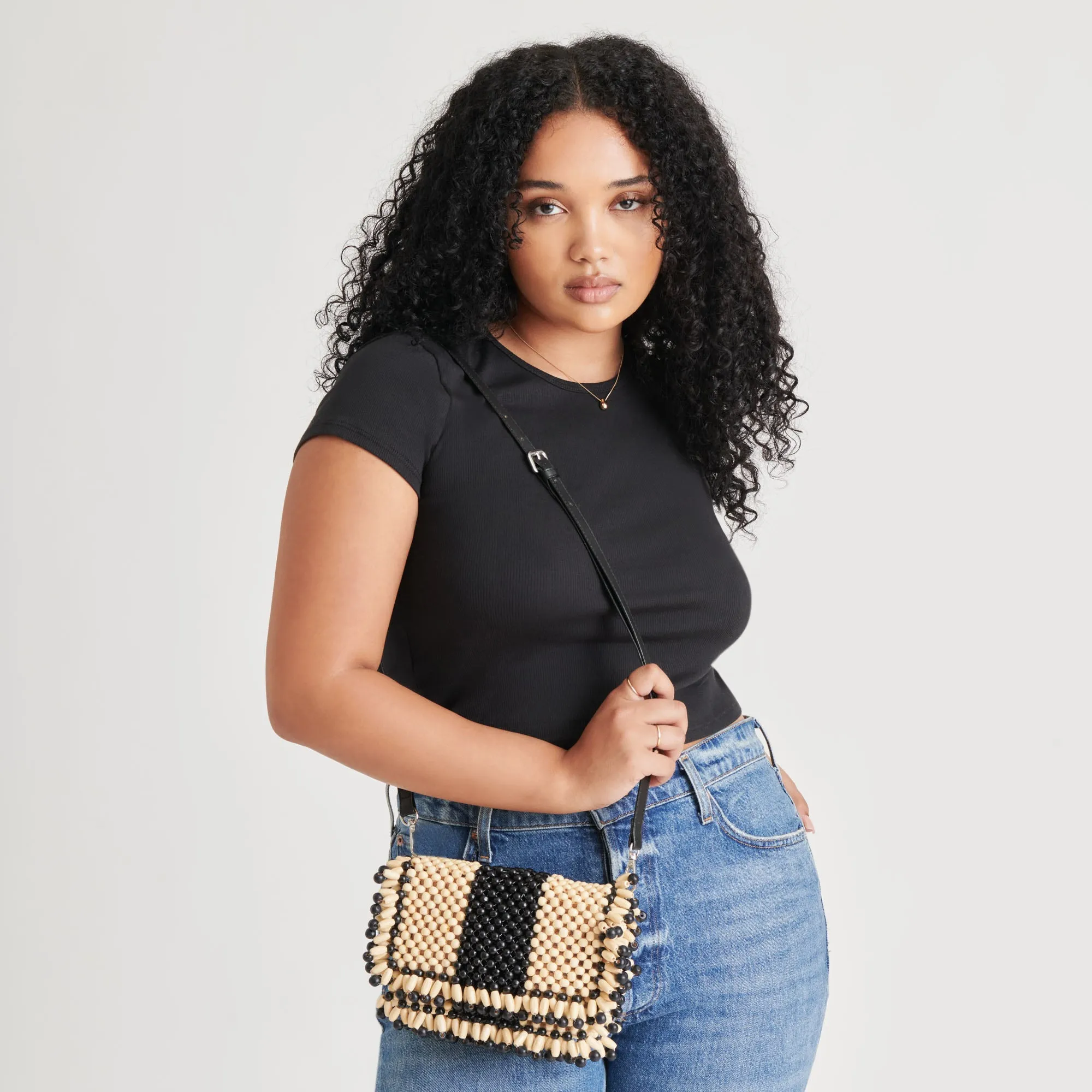 SEYCHELL HANDBAG BLACK NATURAL WOOD