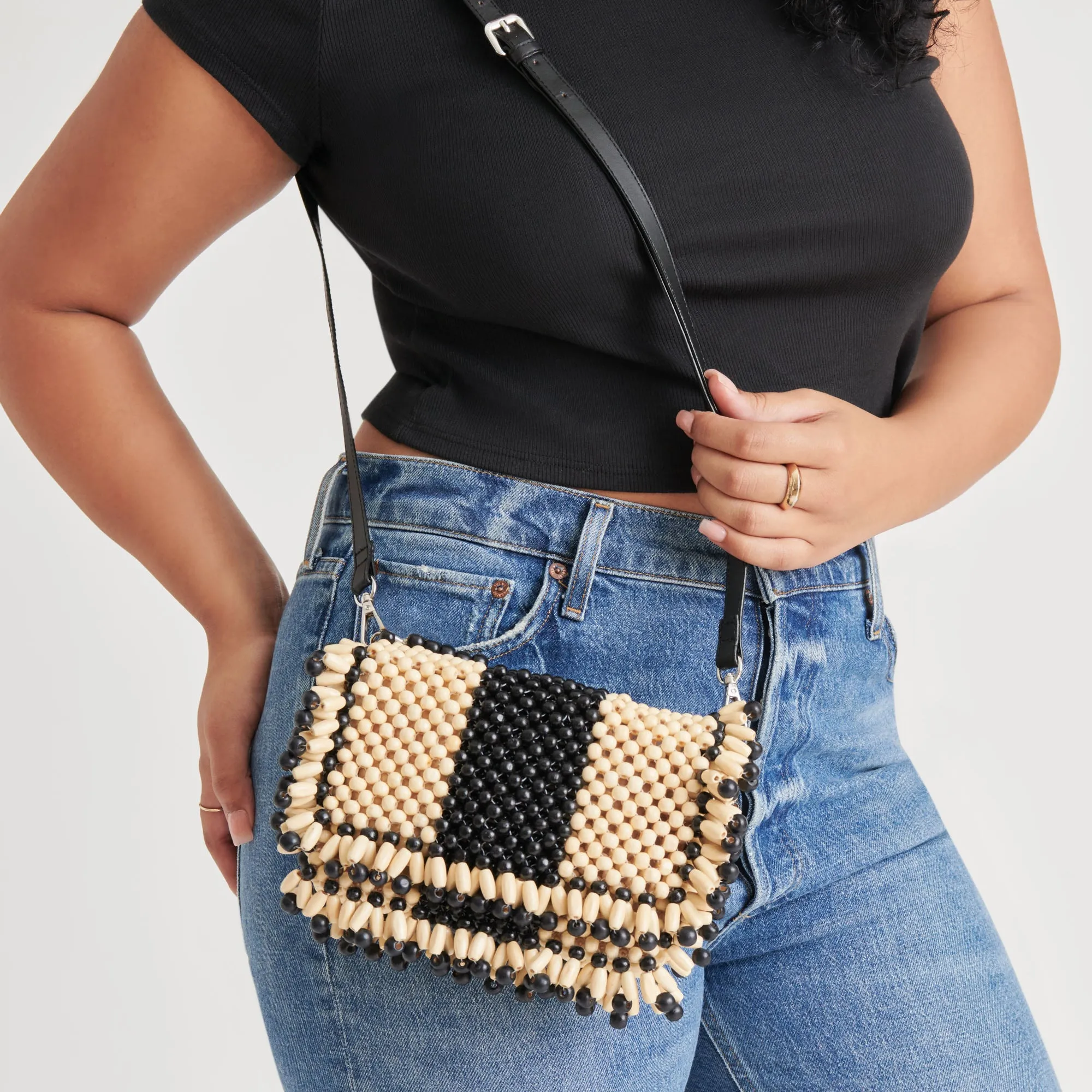 SEYCHELL HANDBAG BLACK NATURAL WOOD