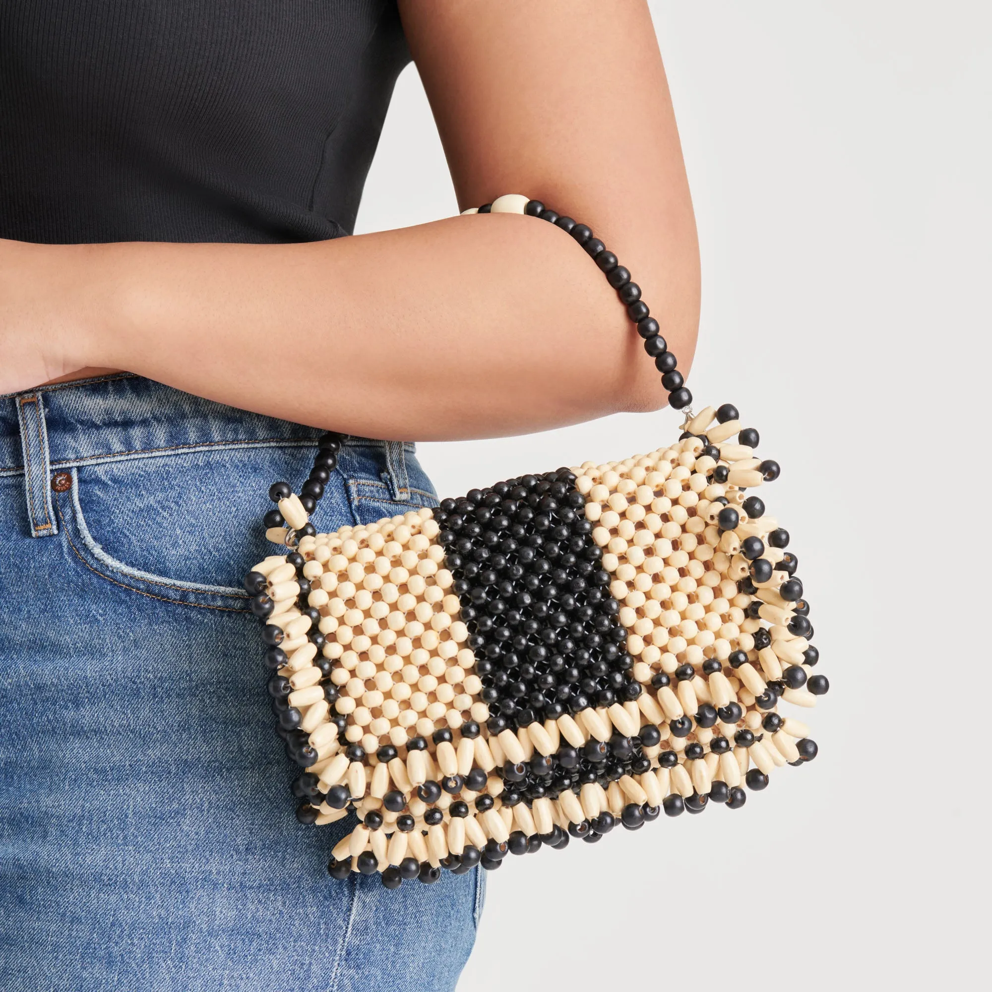 SEYCHELL HANDBAG BLACK NATURAL WOOD