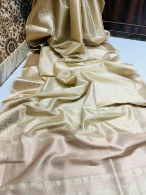 Shimmer Cream Banarasi Soft Tissue Saree