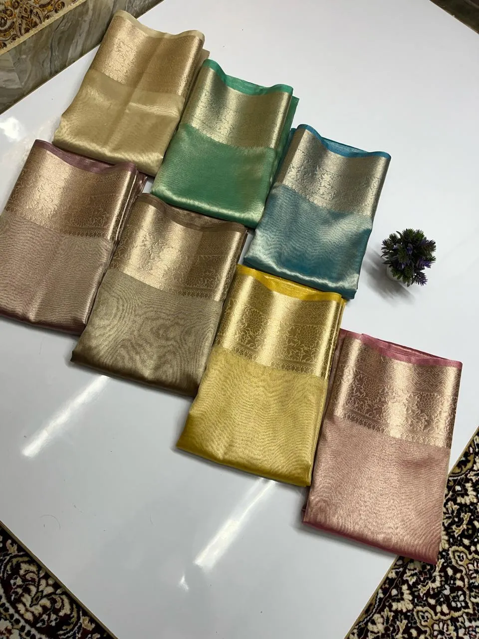 Shimmer Cream Banarasi Soft Tissue Saree