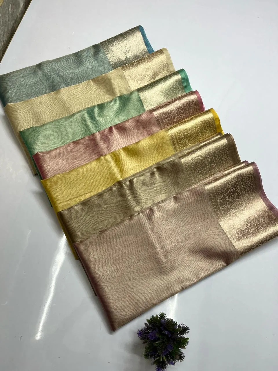 Shimmer Cream Banarasi Soft Tissue Saree