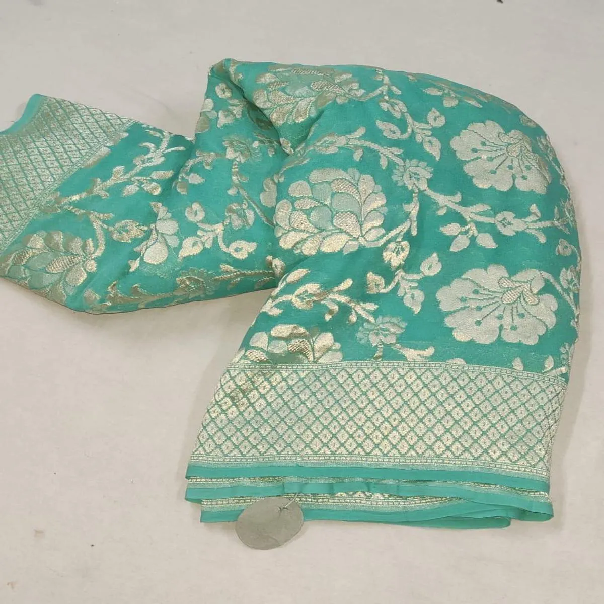 Sky Blue Floral Jaal Banarasi Georgette Saree