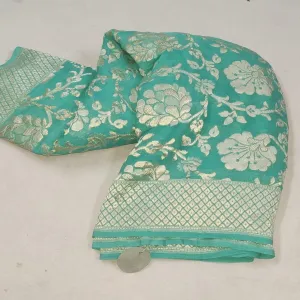 Sky Blue Floral Jaal Banarasi Georgette Saree