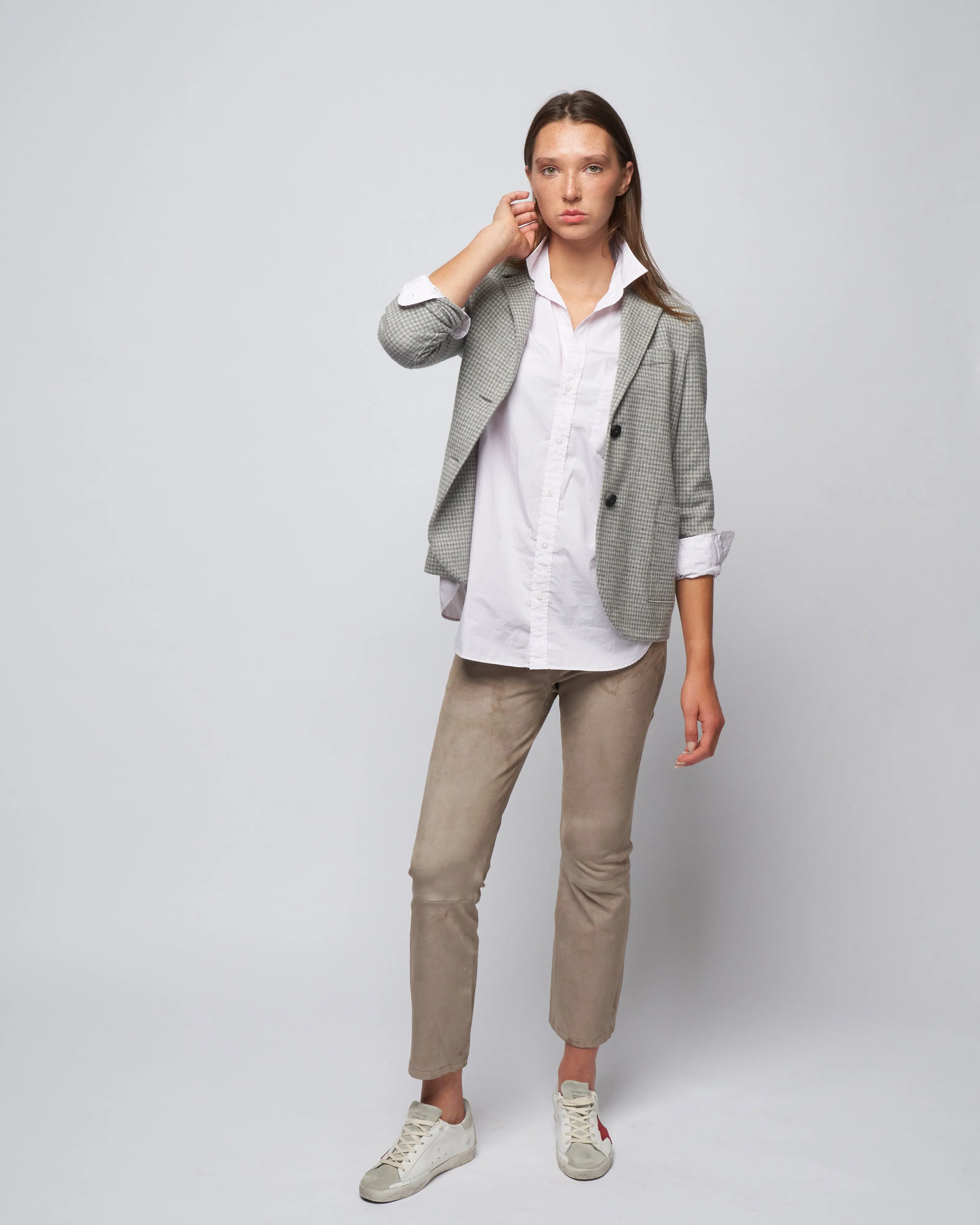 stand up collar moleskin blazer - grey