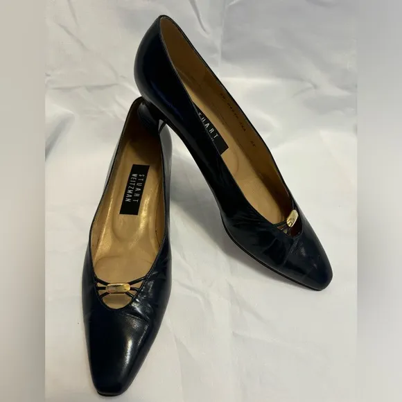 Stuart Weitzman Black Gold Detail Heel Pumps Women’s Size 8.5