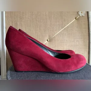 Stuart Weitzman Red Suede Wedge Pumps, Size 10.5 M