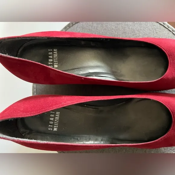 Stuart Weitzman Red Suede Wedge Pumps, Size 10.5 M