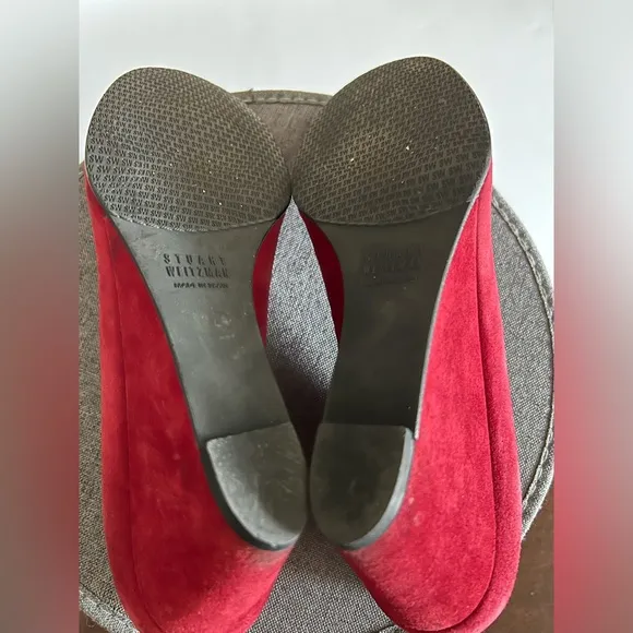 Stuart Weitzman Red Suede Wedge Pumps, Size 10.5 M