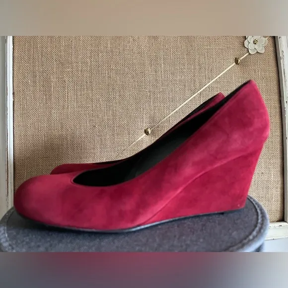 Stuart Weitzman Red Suede Wedge Pumps, Size 10.5 M