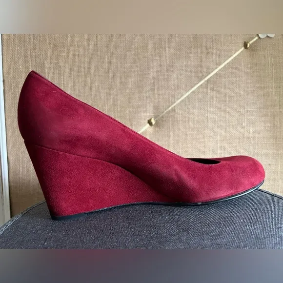 Stuart Weitzman Red Suede Wedge Pumps, Size 10.5 M