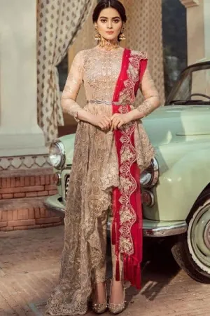 Stylish Dress Imrozia in Brown Skin Gold Color Model# C 1756