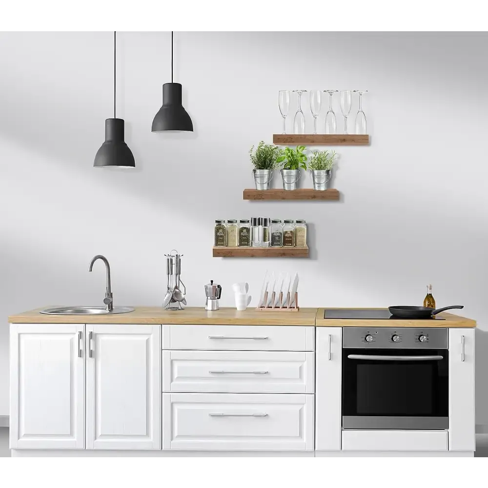Stylish Mahogany Floating Shelves with Concealed Mounting