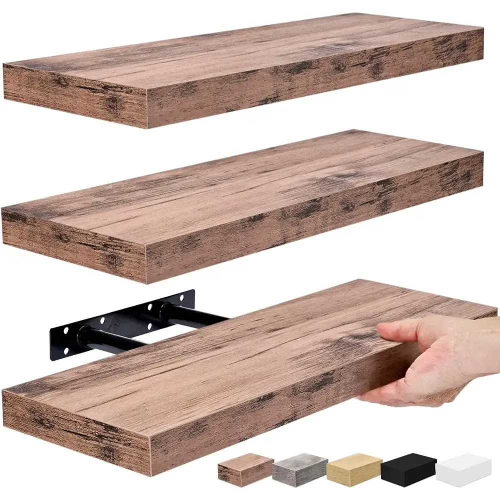 Stylish Mahogany Floating Shelves with Concealed Mounting