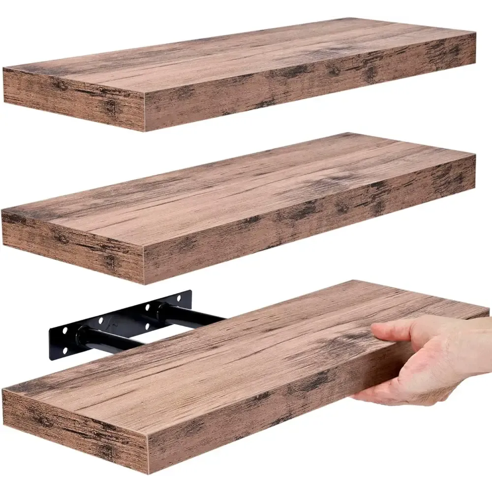 Stylish Mahogany Floating Shelves with Concealed Mounting