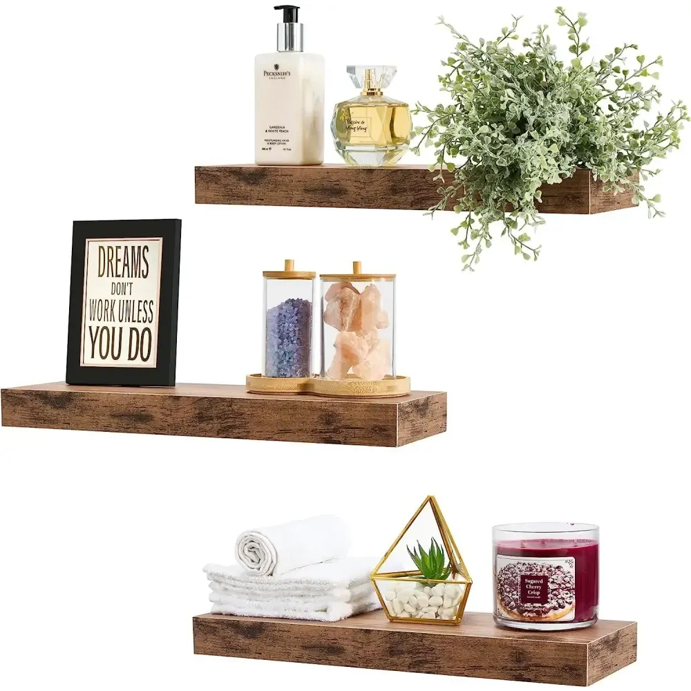 Stylish Mahogany Floating Shelves with Concealed Mounting