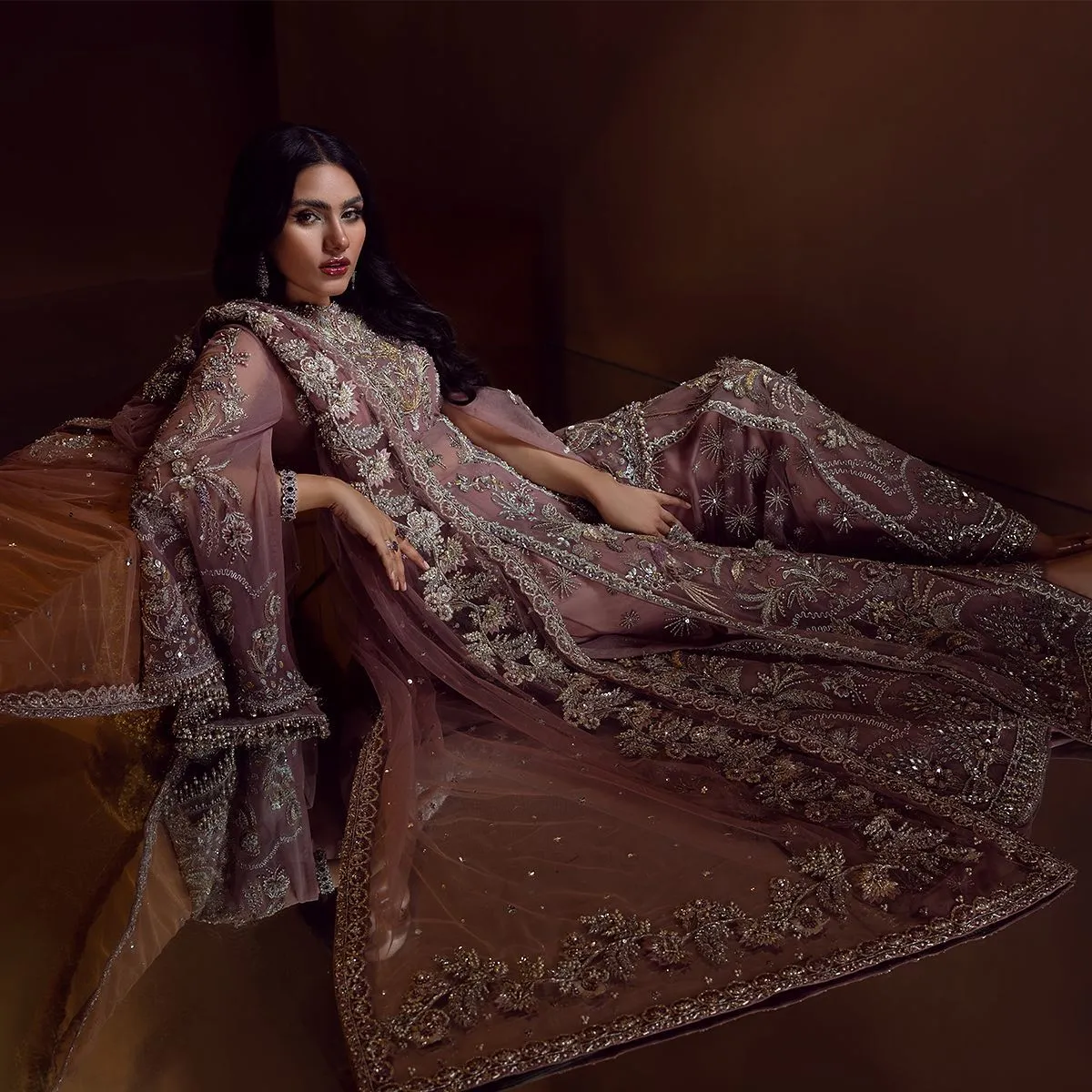 Stylish Pakistani Gown with Sharara and Dupatta Dress