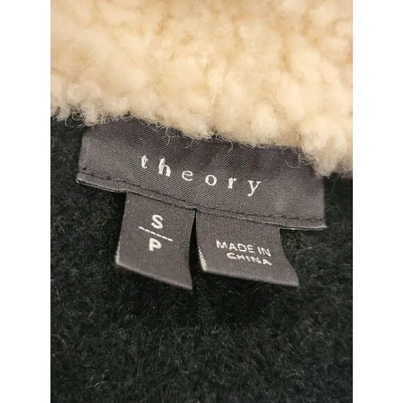 Theory Jacket Women's Small Black Wool Yak Shearling Collar Bomber Sweater
